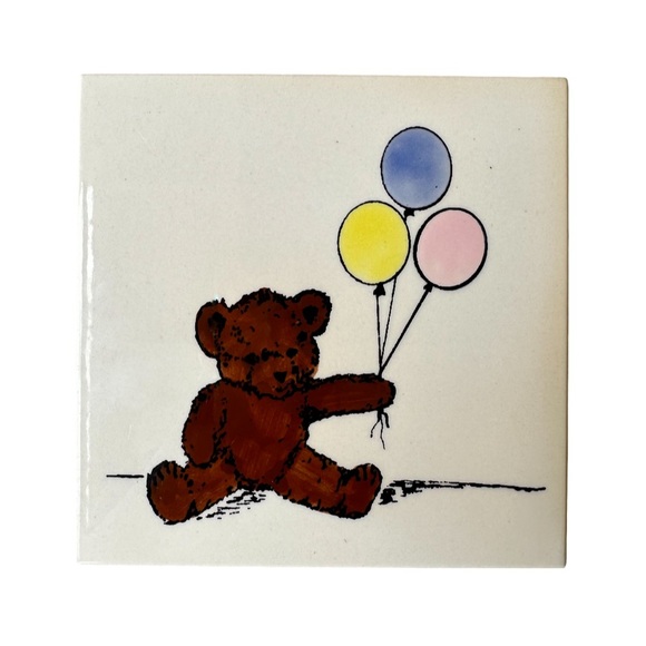 Vtg Signed Bear Ceramic Tile - Picture 1 of 3